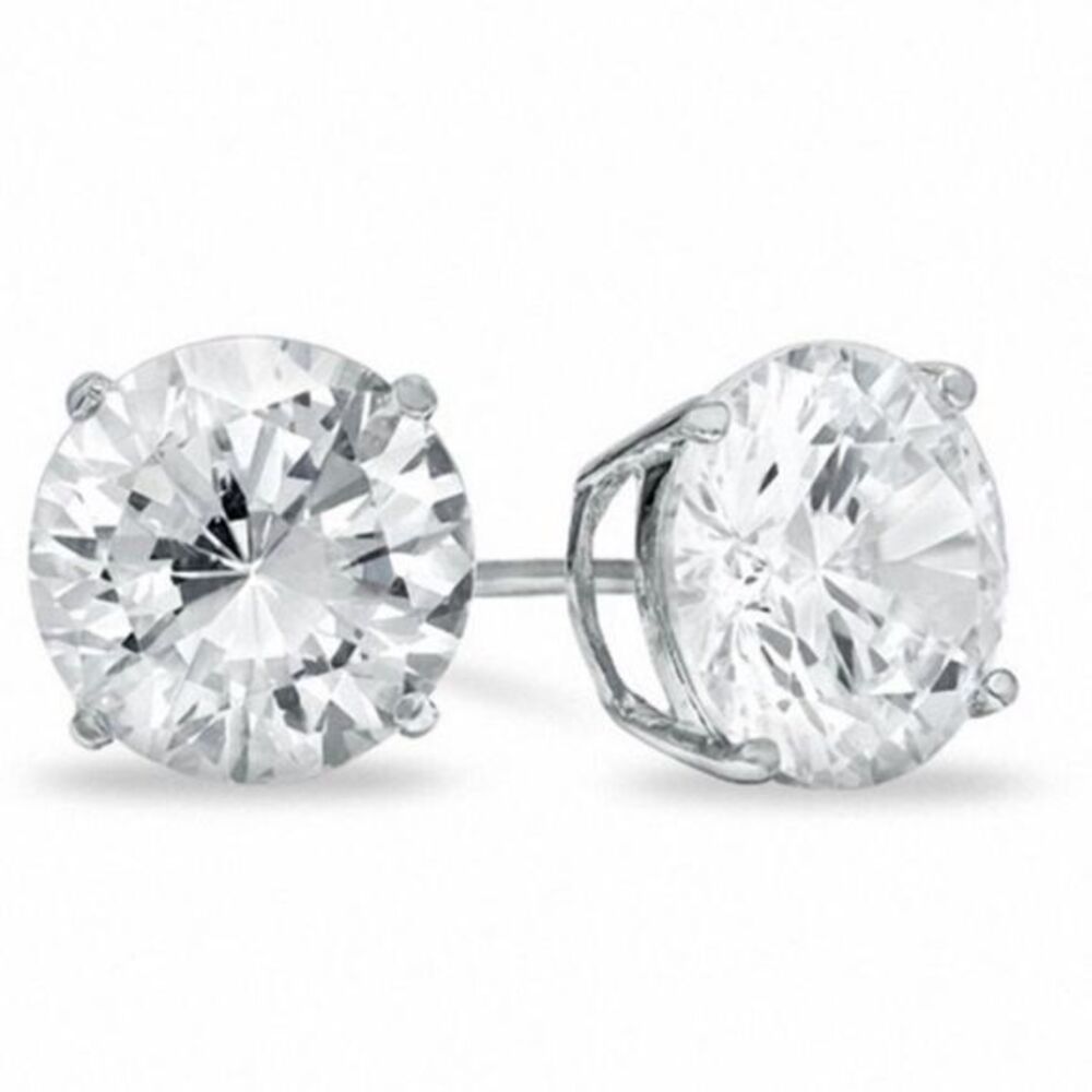 Renaissance Collection 14k White Gold CZ Stud Earrings 6mm 925 Sterling Silver